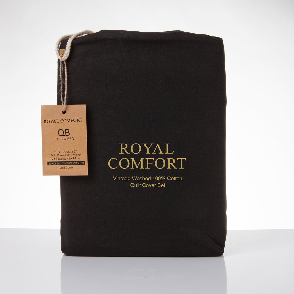 Royal Comfort Vintage Washed 100 % Cotton Quilt Cover Set King - Charcoal