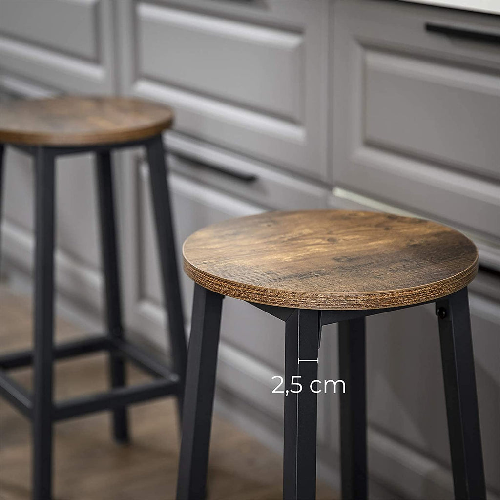 set-of-2-bar-stools-with-sturdy-steel-frame-rustic-brown-and-black-65-cm-height