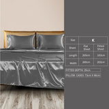 DreamZ Silky Satin Sheets Fitted Flat Bed Sheet Pillowcases Summer King Grey