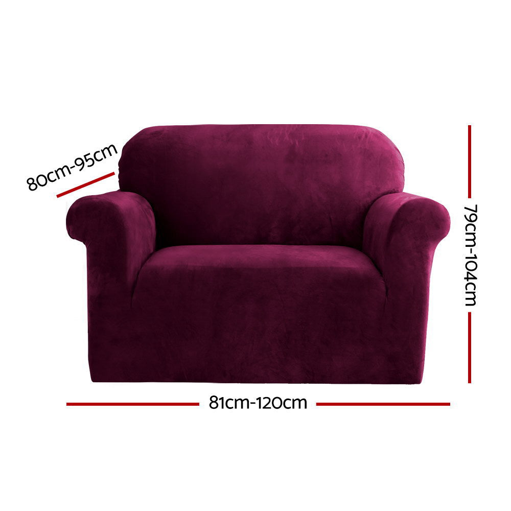 Artiss Velvet Sofa Cover Plush Couch Cover Lounge Slipcover 1 Seater Ruby Red