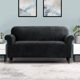 Artiss Velvet Sofa Cover Plush Couch Cover Lounge Slipcover 3 Seater Black