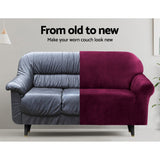 Artiss Velvet Sofa Cover Plush Couch Cover Lounge Slipcover 3 Seater Ruby Red