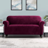 Artiss Velvet Sofa Cover Plush Couch Cover Lounge Slipcover 3 Seater Ruby Red