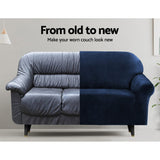 Artiss Velvet Sofa Cover Plush Couch Cover Lounge Slipcover 3 Seater Sapphire