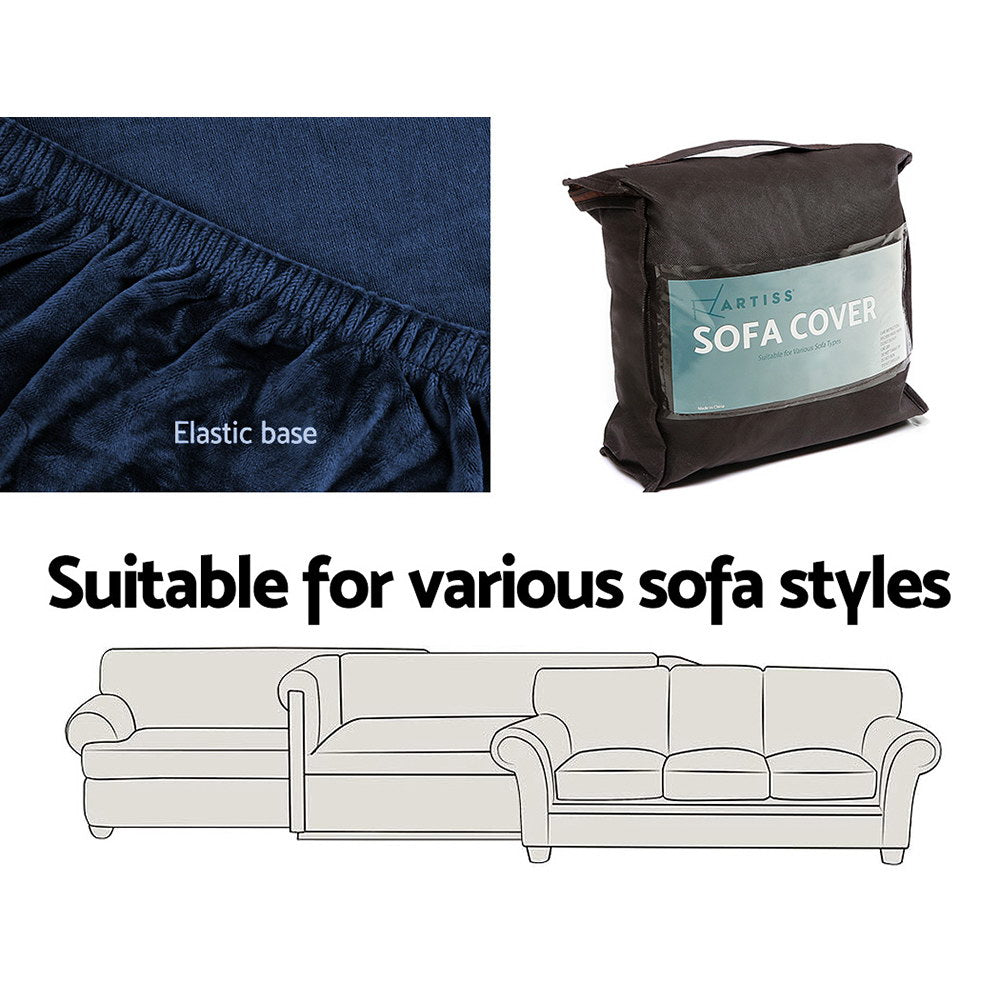 Artiss Velvet Sofa Cover Plush Couch Cover Lounge Slipcover 3 Seater Sapphire