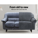 Artiss Velvet Sofa Cover Plush Couch Cover Lounge Slipcover 4 Seater Grey