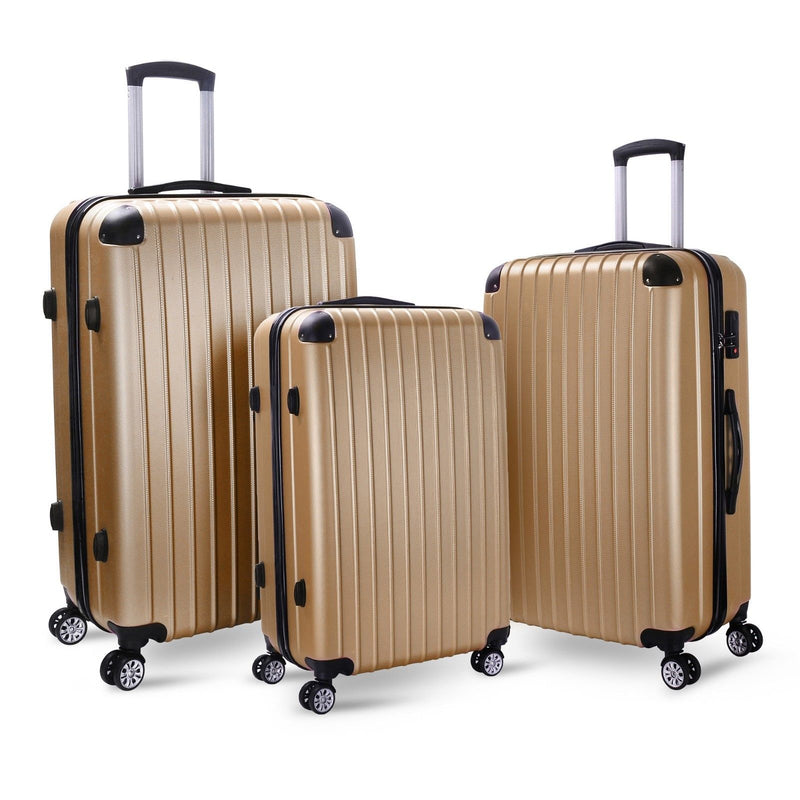 Milano Premium 3pc ABS Luggage Suitcase Luxury Hard Case Shockproof Travel Set - Gold