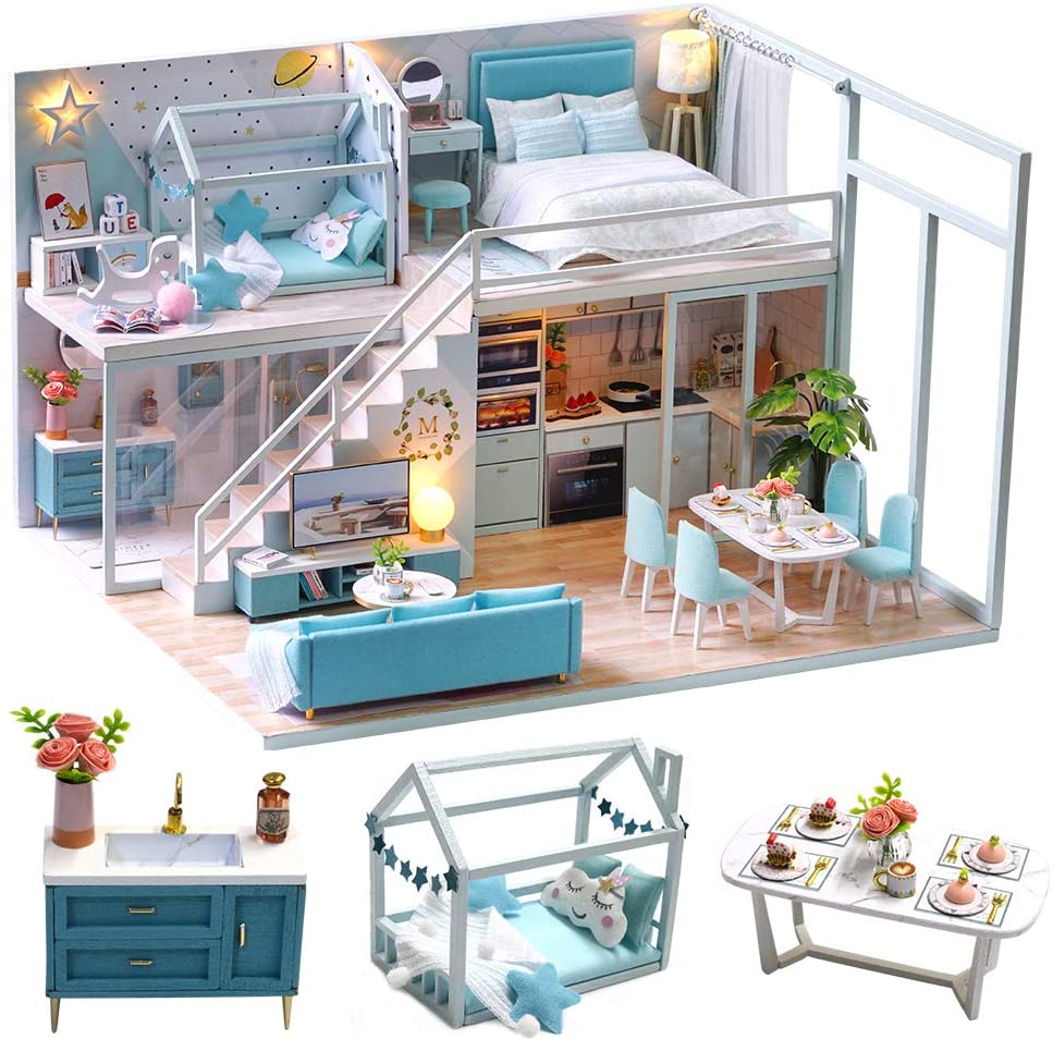 Dollhouse Miniature with Furniture Kit Plus Dust Proof and Music Movement - Poetic Life (1:24 Scale Creative Room Idea)