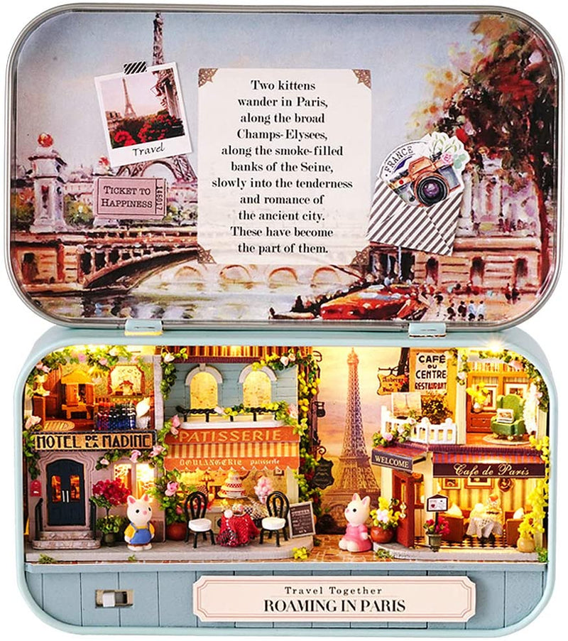 Box Theatre Doll House Furniture Miniature, 1:24 Dollhouse Kit for Kids (Roaming in Paris)
