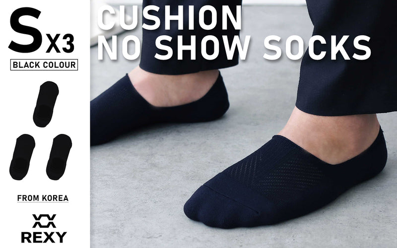 Rexy 3 Pack Small Black Cushion No Show Ankle Socks Non-Slip Breathable